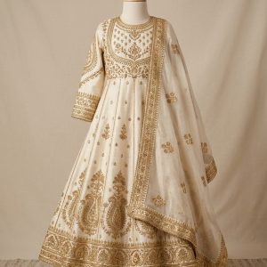 DIRA Ivory Gold Zari Anarkali Gown