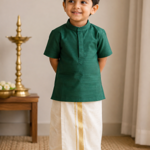 THE CLASSIC - BOYS - Handloom Cotton Kurta & Tissue Vesthi Set