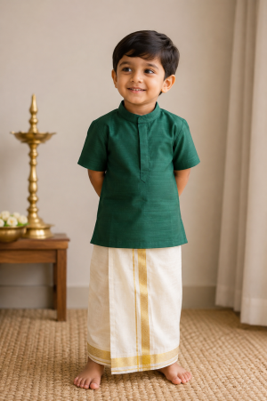 THE CLASSIC - BOYS - Handloom Cotton Kurta & Tissue Vesthi Set